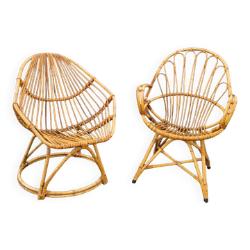 2 x Rohe Noordwolde rattan chairs / Dirk van Sliedregt / 1960s