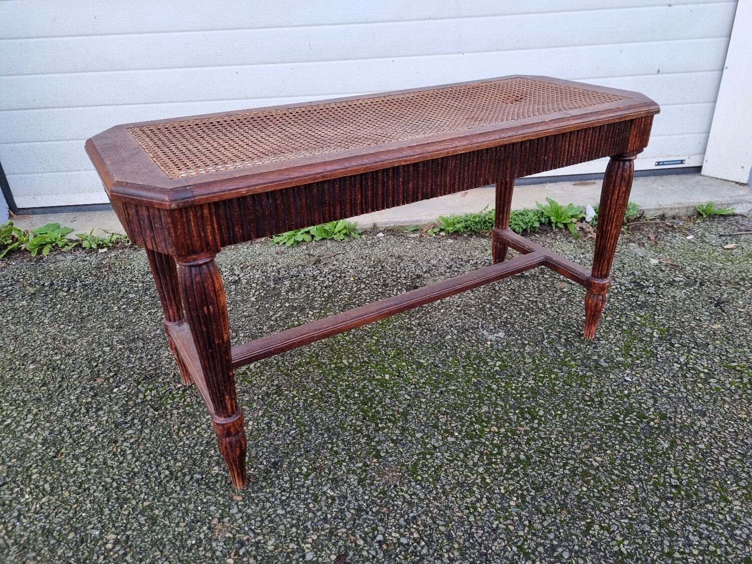 Louis XVI piano bench braided rattan