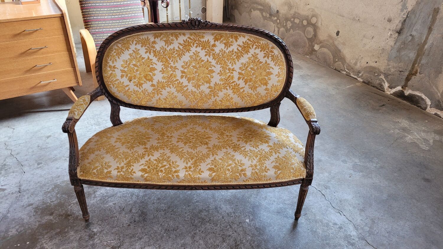 Louis XVI style sofa bench carved