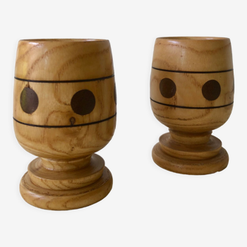 Set of 2 wooden egg cups