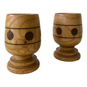 Set of 2 wooden egg cups