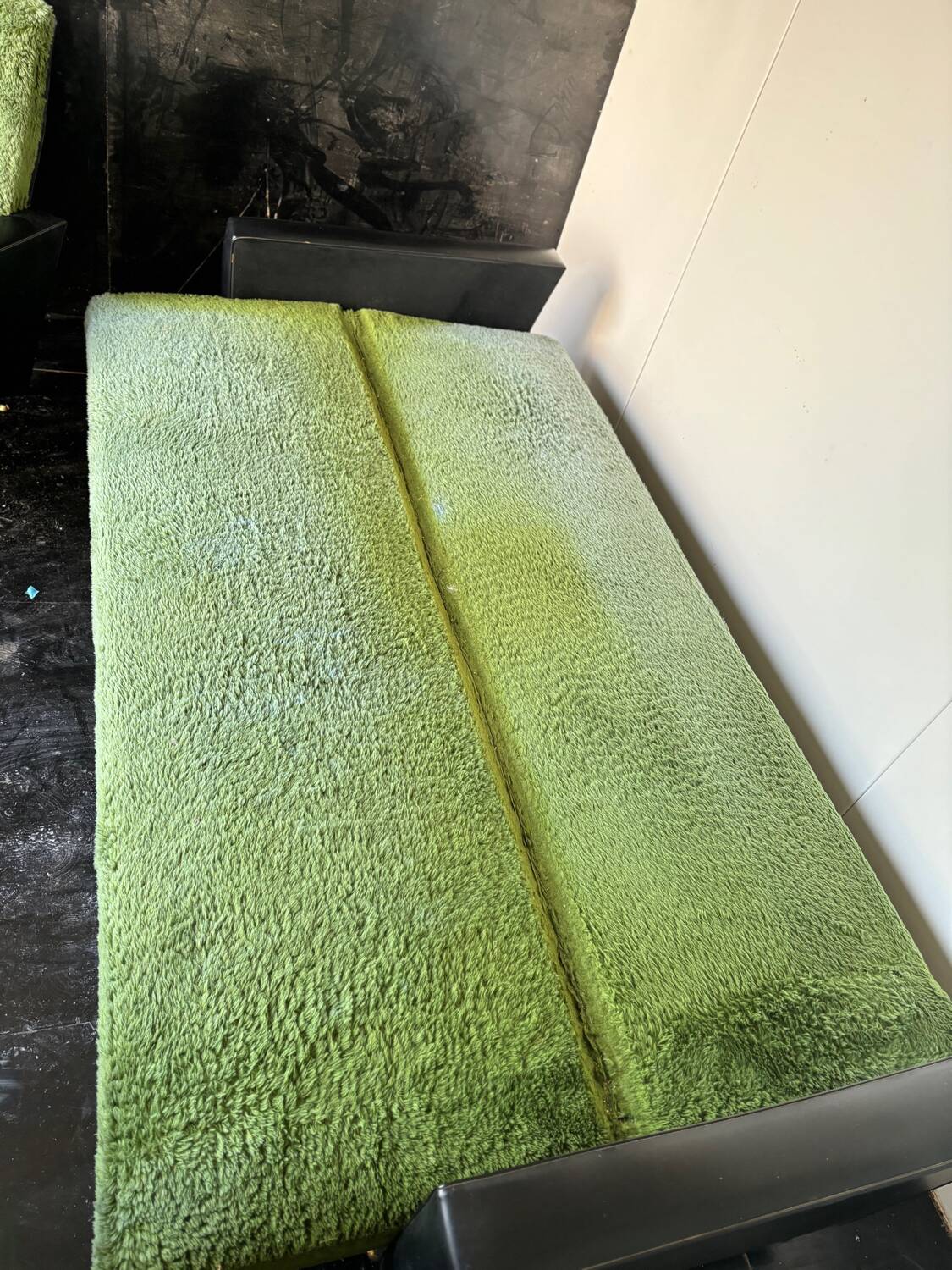 Vintage 70s green moumoute sofa and armchair