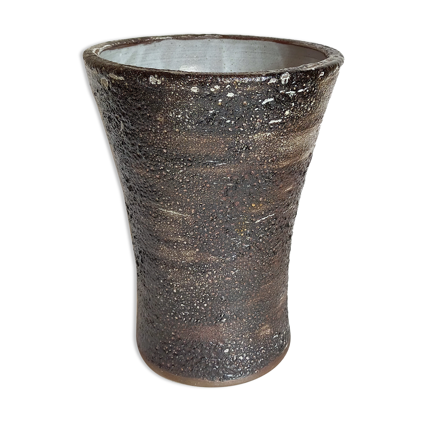Vase "Diabolo"de potier grès noir émaillé fat-lava vintage
