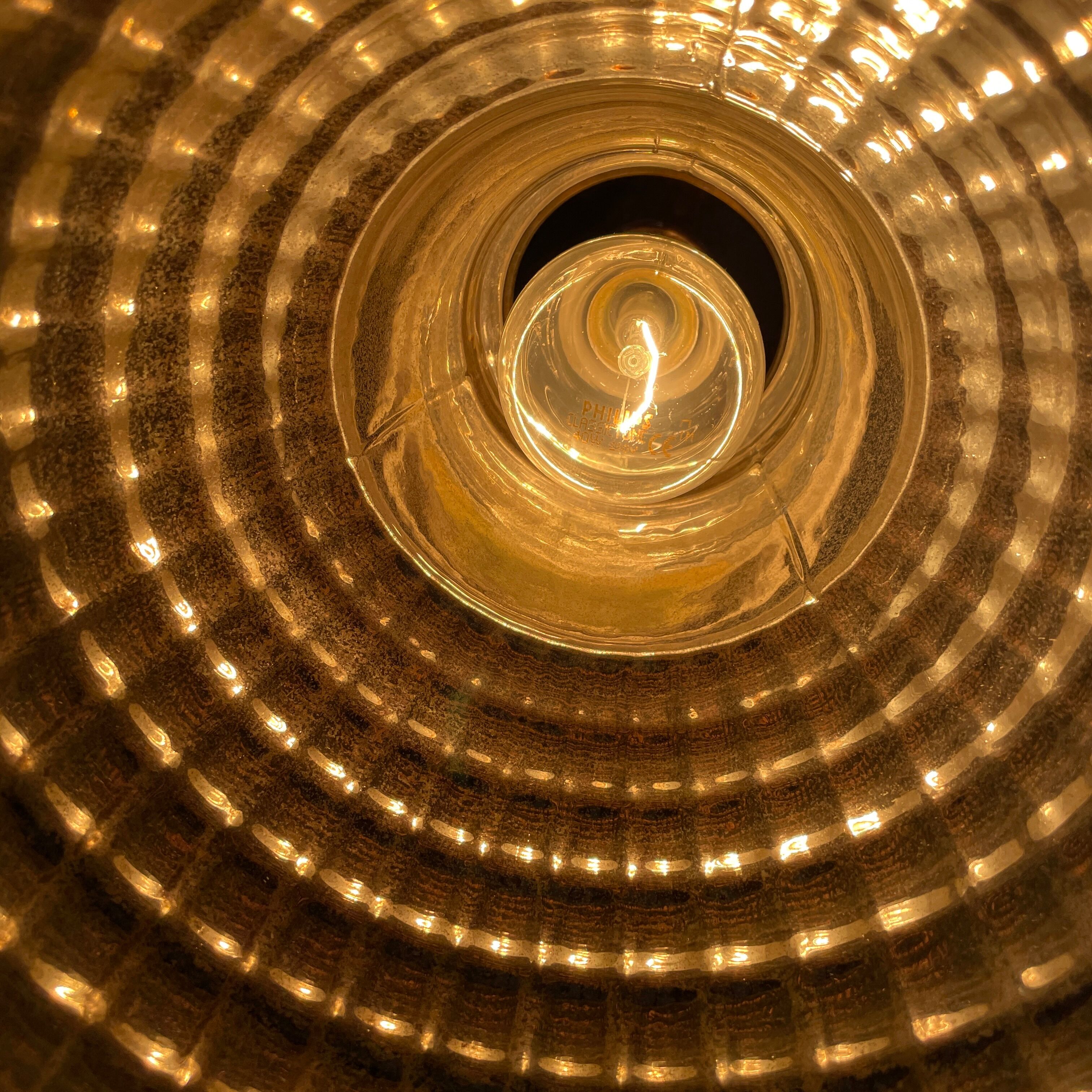 Old mercury glass hanging lamp with brass fixture