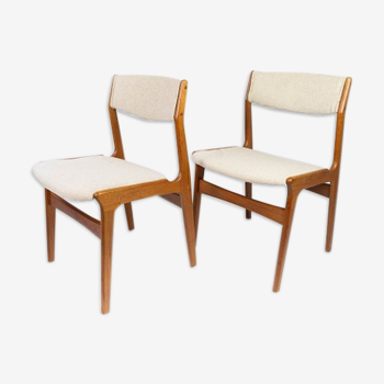 Ensemble de chaises de salle à manger en teck et rembourré de tissu léger, conçu par Erik Buch, années 1960