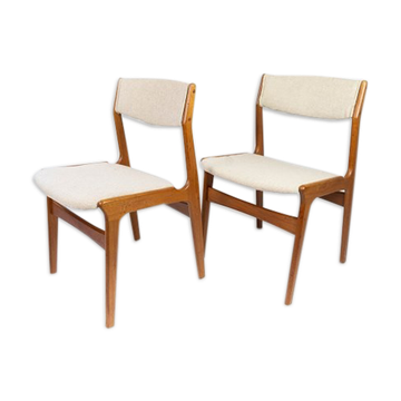 Ensemble de chaises de salle à manger en teck et rembourré de tissu léger, conçu par Erik Buch, années 1960