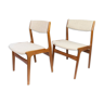 Set of dining room chairs in teak and upholstered with light fabric, designed by erik buch, 1960s