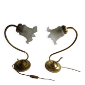duo de lampe de table en métal doré