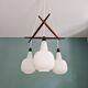 Scandinavian chandelier in teak and white opaline, 1960s