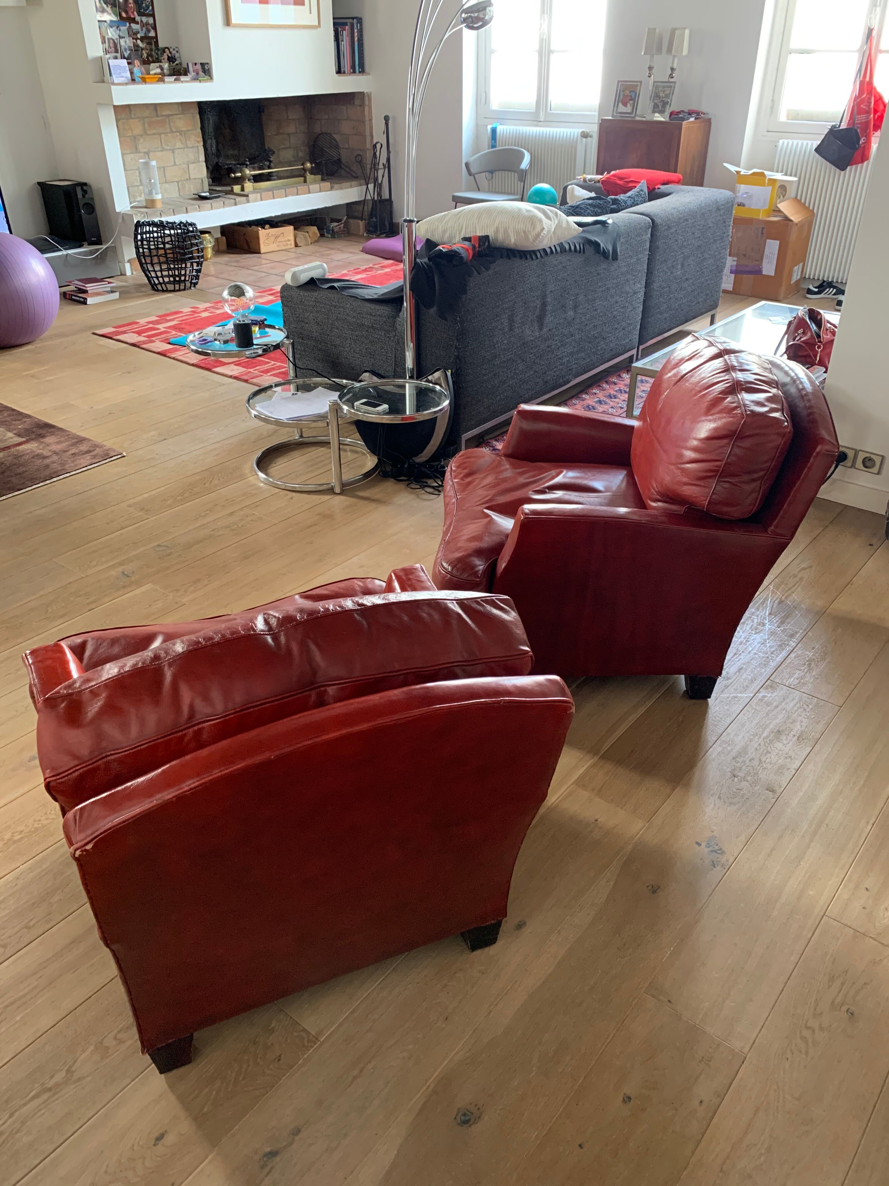 Pair of leather club chairs 30s