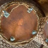 Vintage woven rope and rattan coffee table with 4 stools