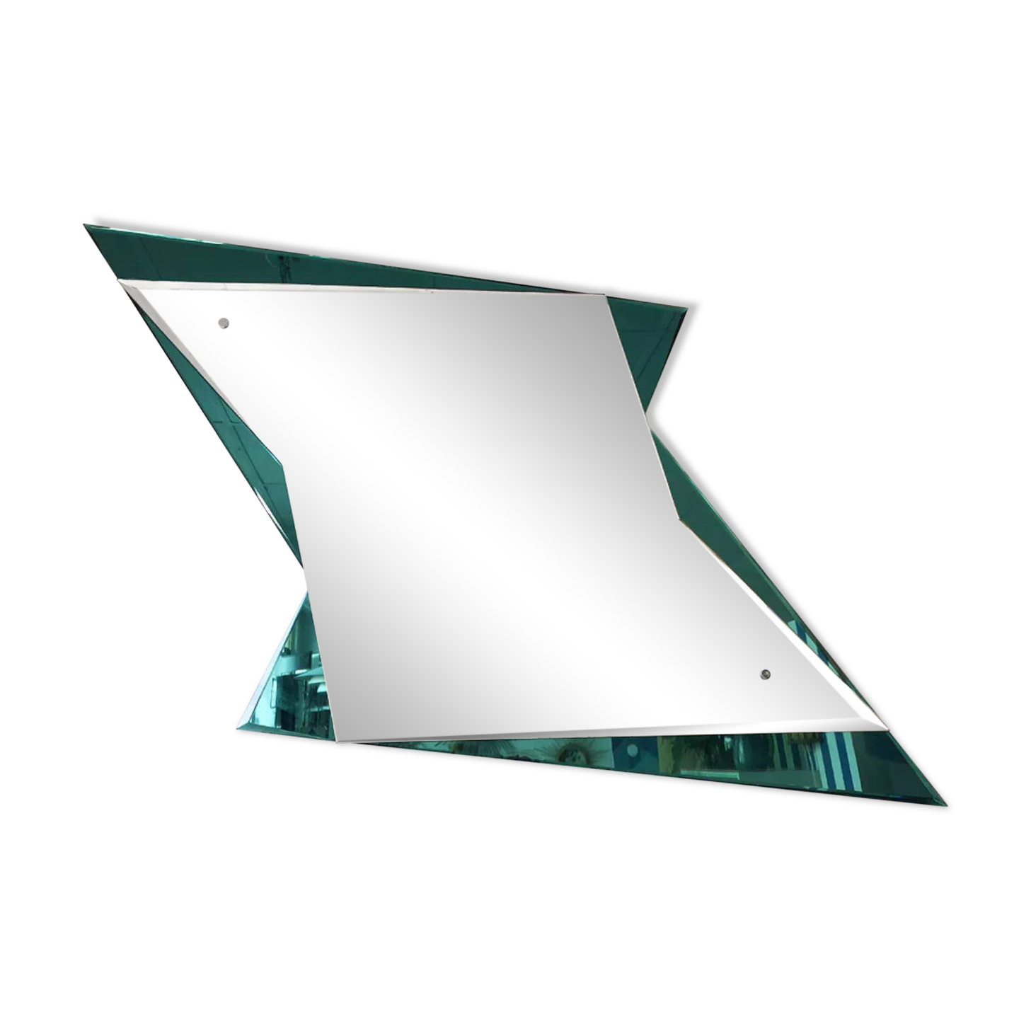 Emerald green geometric mirror – Italy, 1970s/1980s