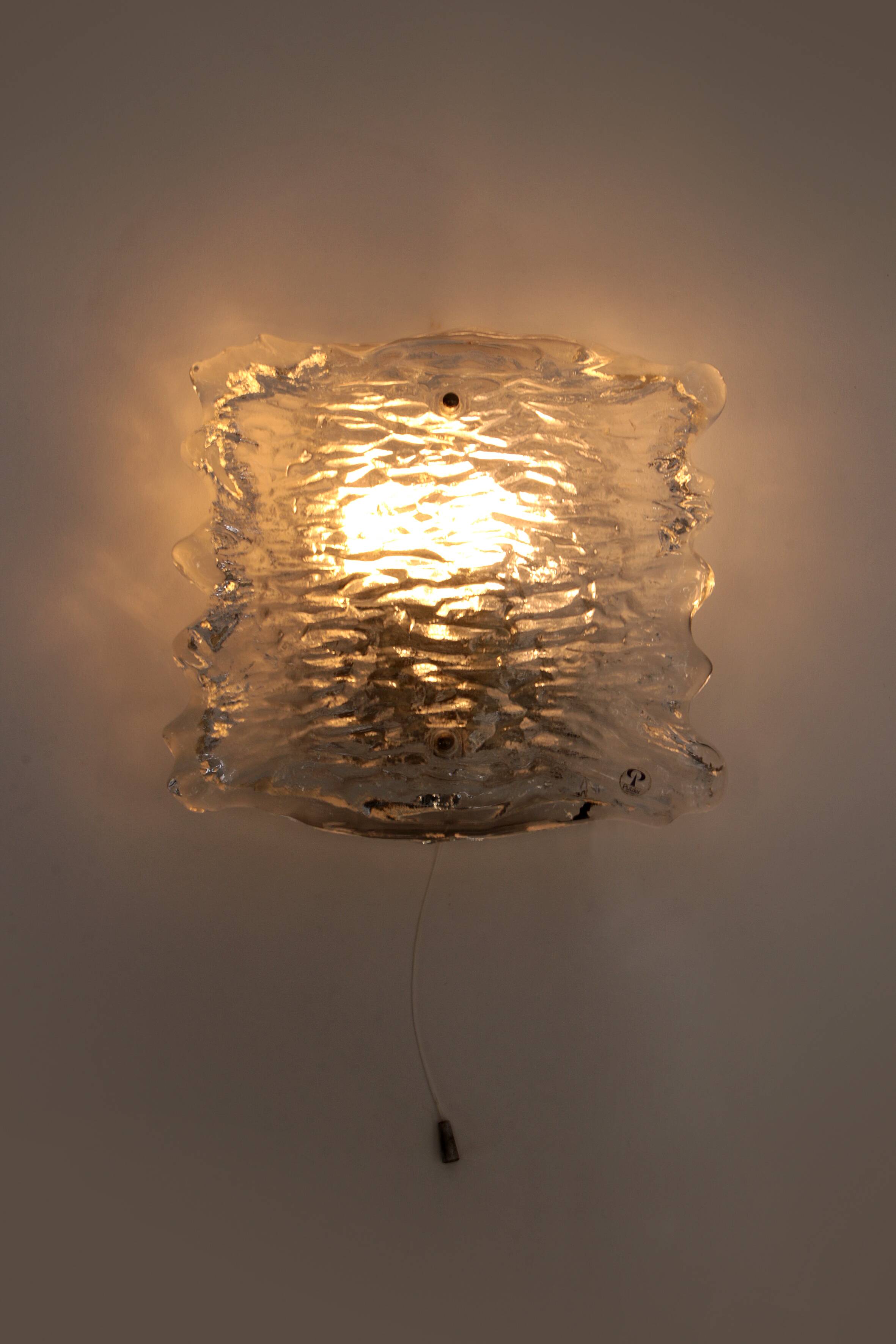 Large wall lamp Peil & Putzler ice glass, 1960 Germany