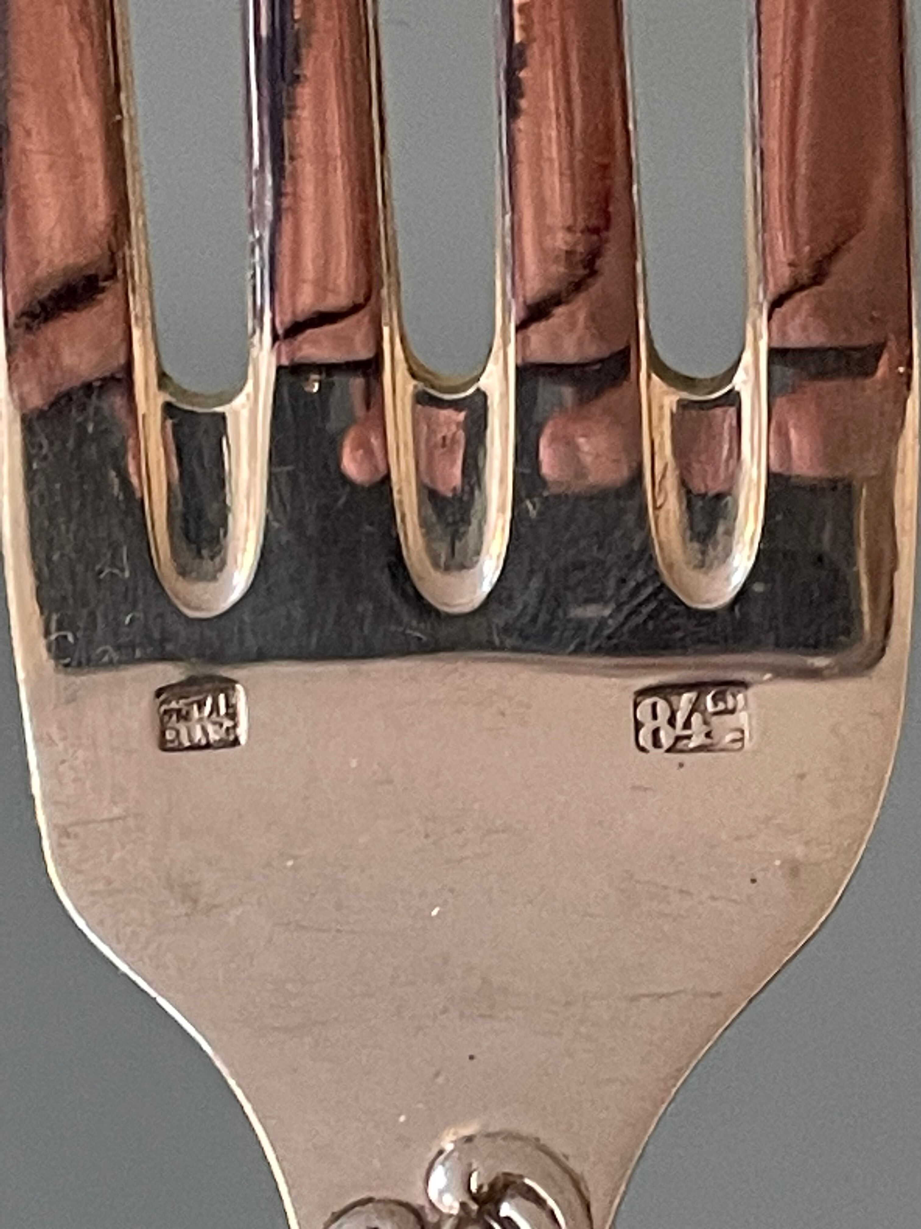 Series of 21 antique silver metal table forks