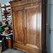 Old walnut wood cabinet with hat and 2 drawer doors