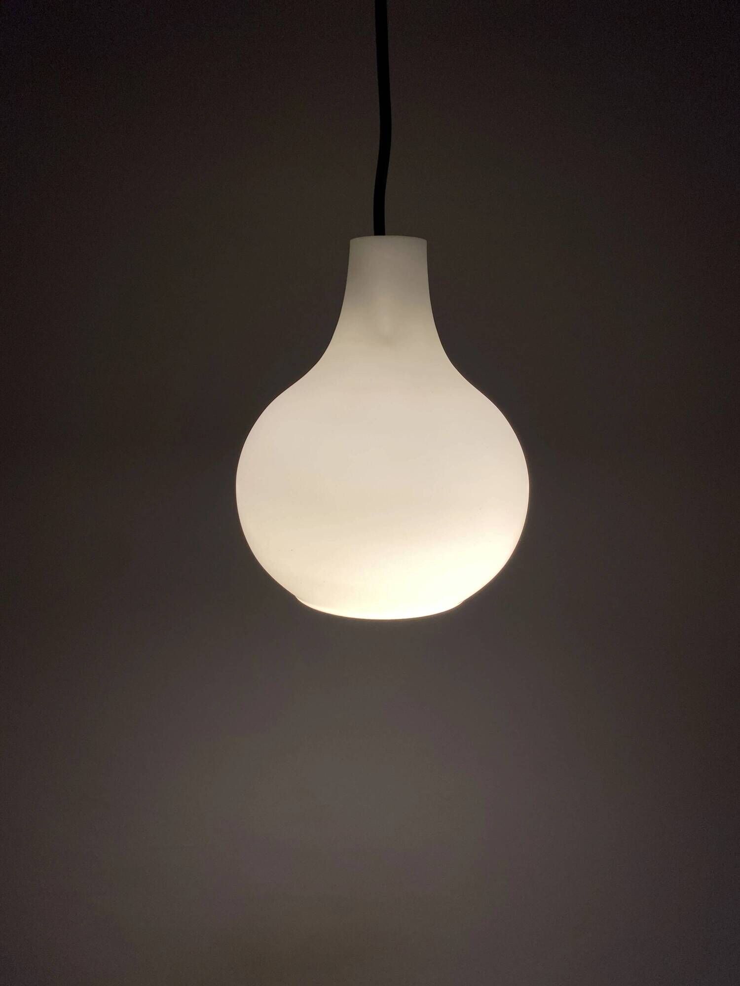 White glass drop-shaped pendant by Peill and Putzler 1960