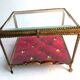 Napoleon III jewelry box, beveled glass and gilded brass, red padded, 4 feet