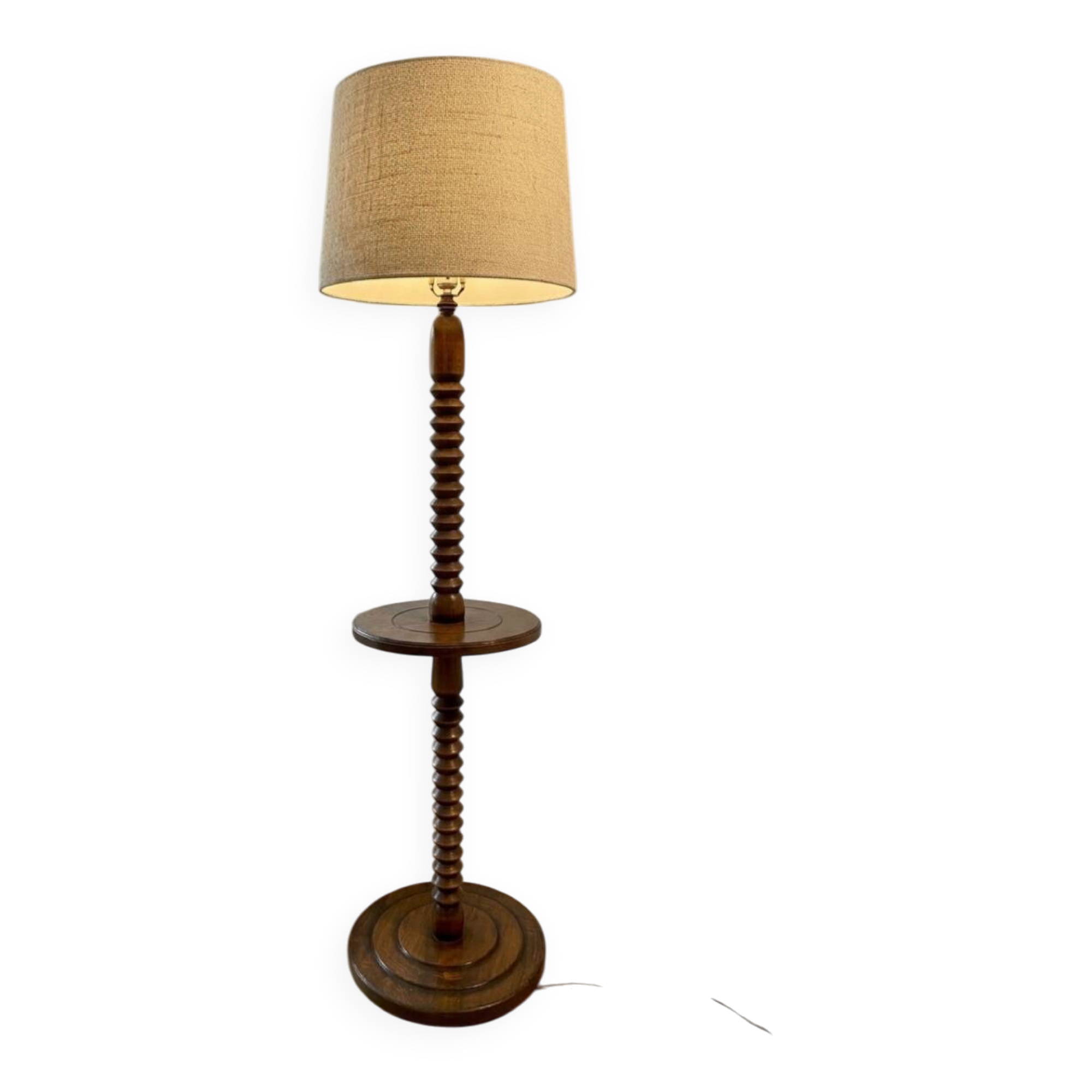 Vintage reading lamp in turned wood, Charles Dudouyt style with t