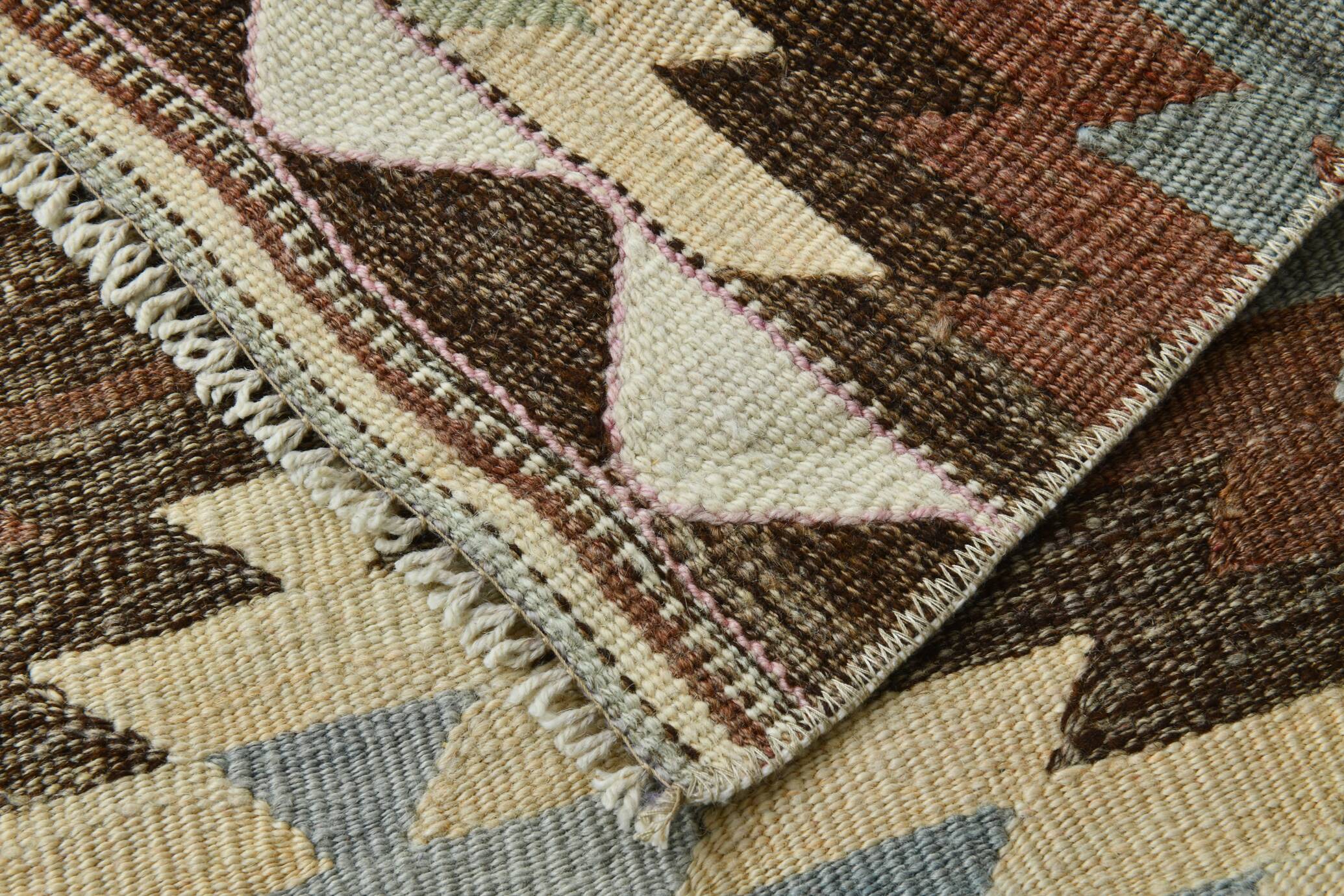 3x10 Cream & Brown Vintage Kilim Runner Rug, 81x306Cm