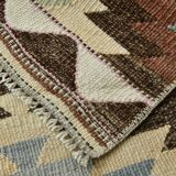 3x10 Cream & Brown Vintage Kilim Runner Rug, 81x306Cm