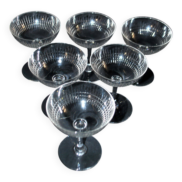 Baccarat lot de 6 coupes à champagne Nancy en cristal taillé jeu d’orgue 11,5 cm