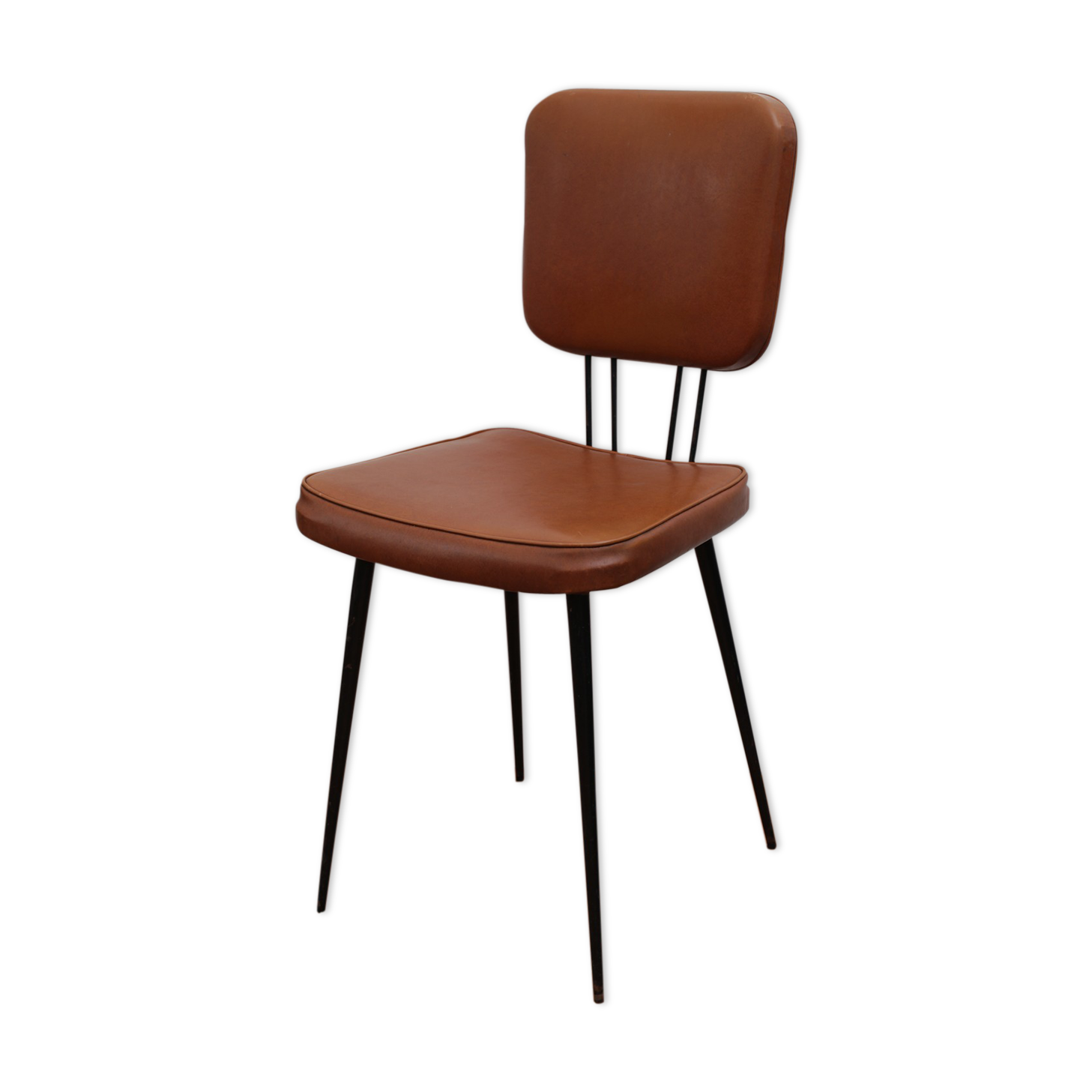 Vintage chair 1960 skai brown feet black iron