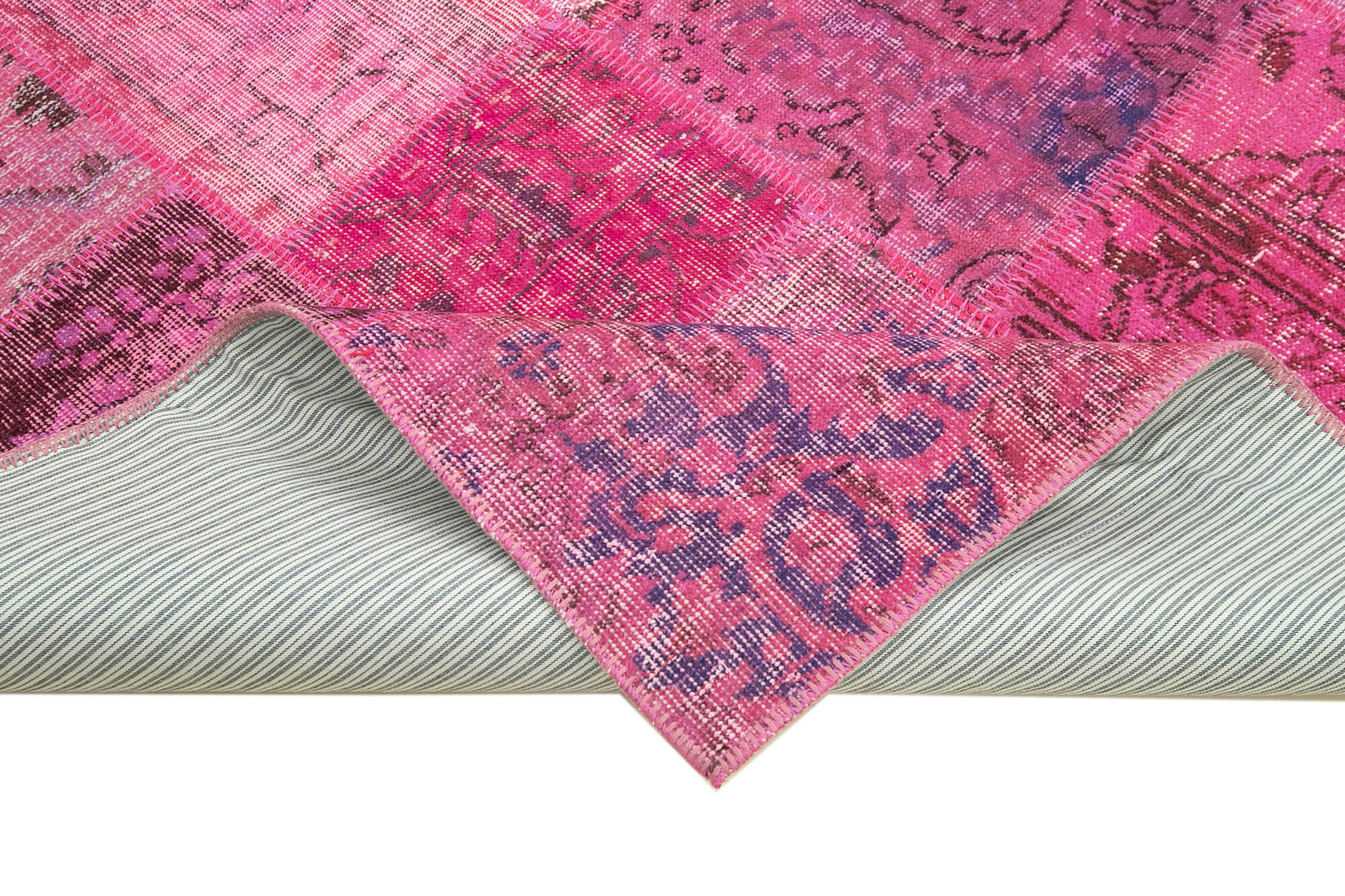 Handmade turkish overdyed 170 cm x 241 cm pink patchwork carpet