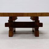 Brutalist Solid Blonde Oak Checkered Coffee Table 1970s