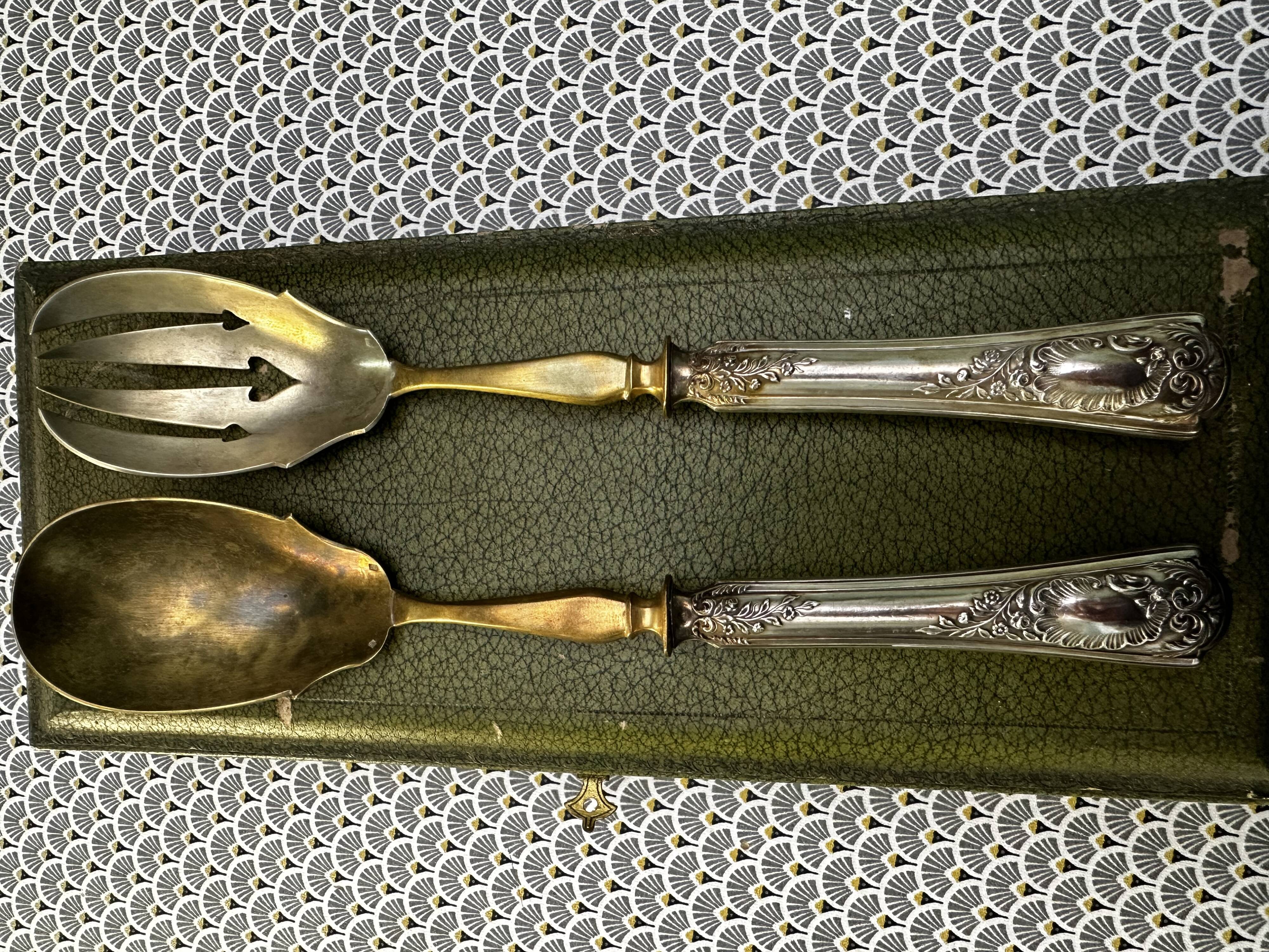 Silver and Vermeil Salad Serving Set, Art Nouveau Period