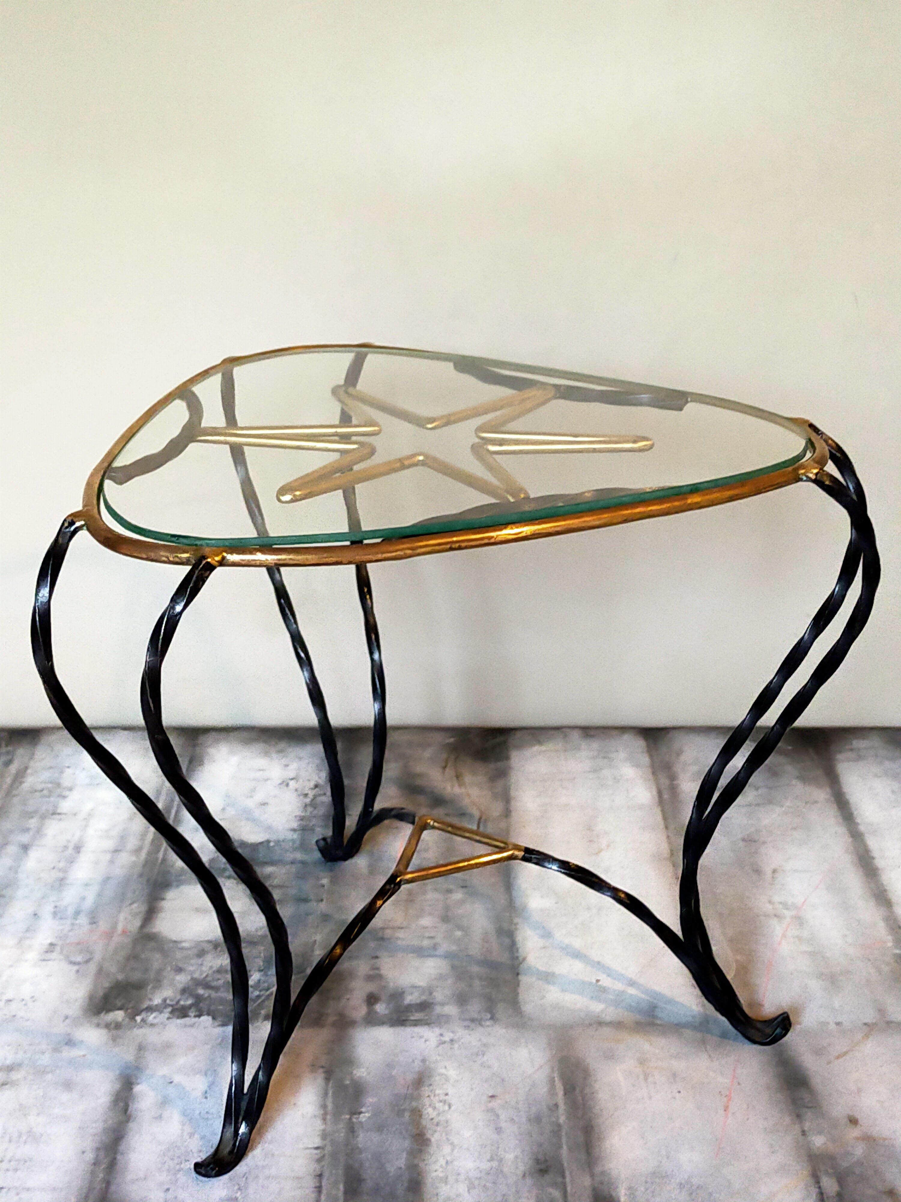 Vintage wrought iron tripod coffee table