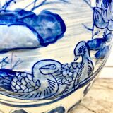 Chinese vase in blue-white porcelain decorated with lotus flowers
