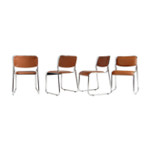 Set of 4 modern vintage Danish retro dining chairs in chrome and faux leather 60s 70s