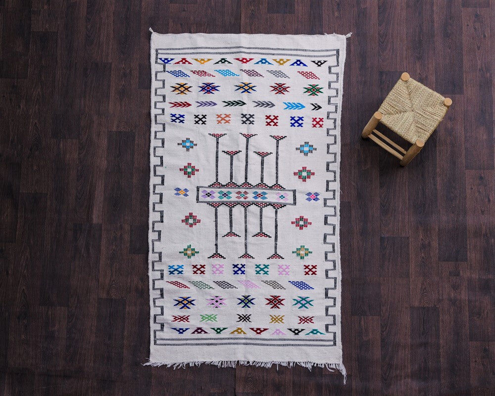 Moroccan white bohemian carpet 112x195 cm