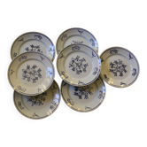 Set of 7 Moulin des Loups Orchies flat plates with blue flowers