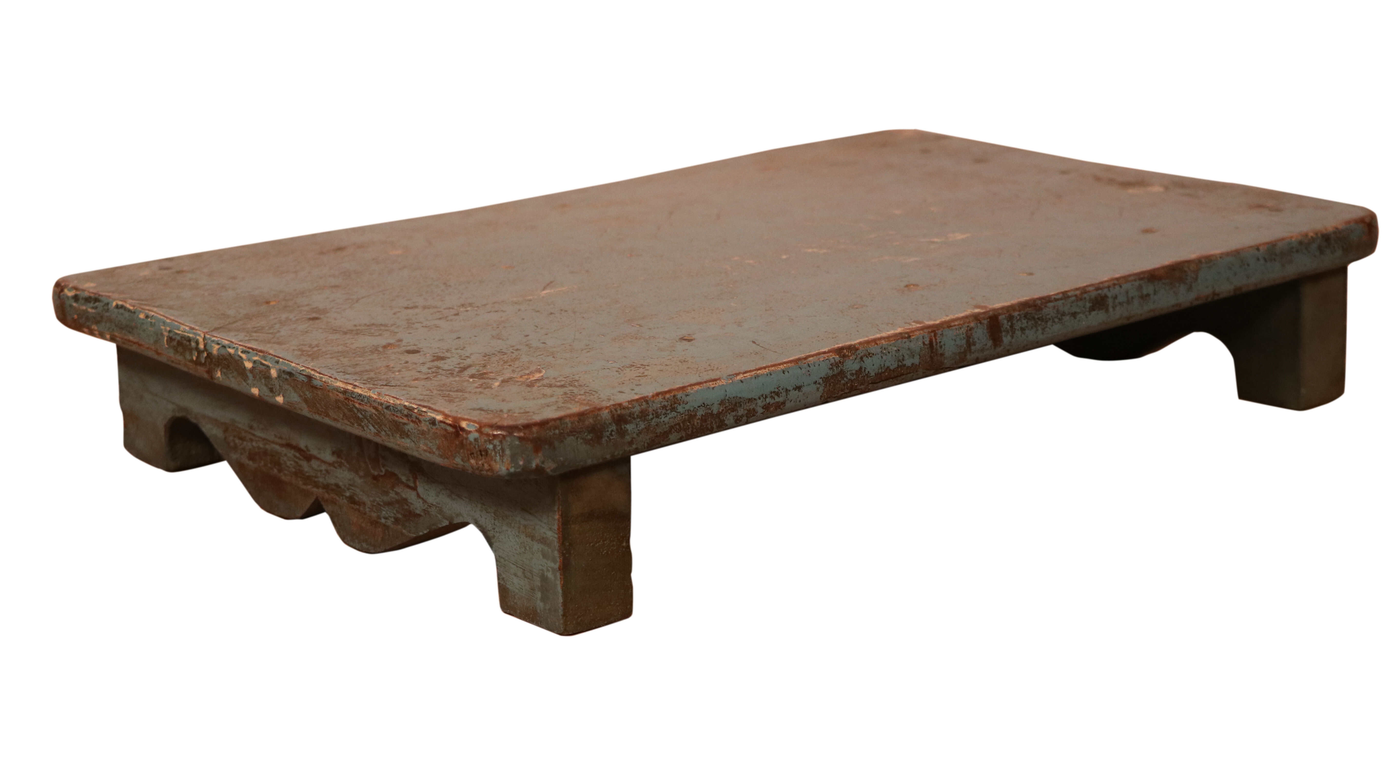 Old Burmese teak tea table original blue patina