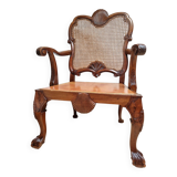 Chippendale Bergere Armchair, Carved Mahogany with Cane and Lion Claw Ball