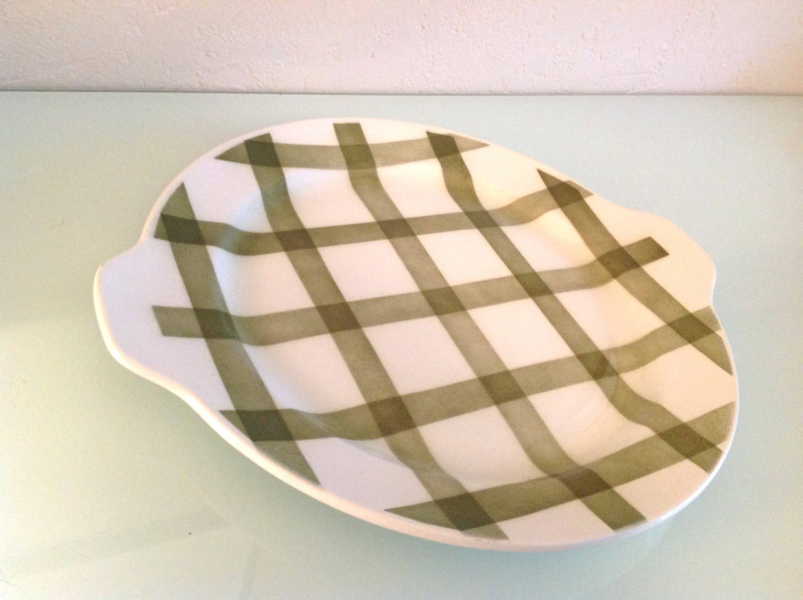 Moulin des Loups pie dish green tablecloth model / 50s-60s