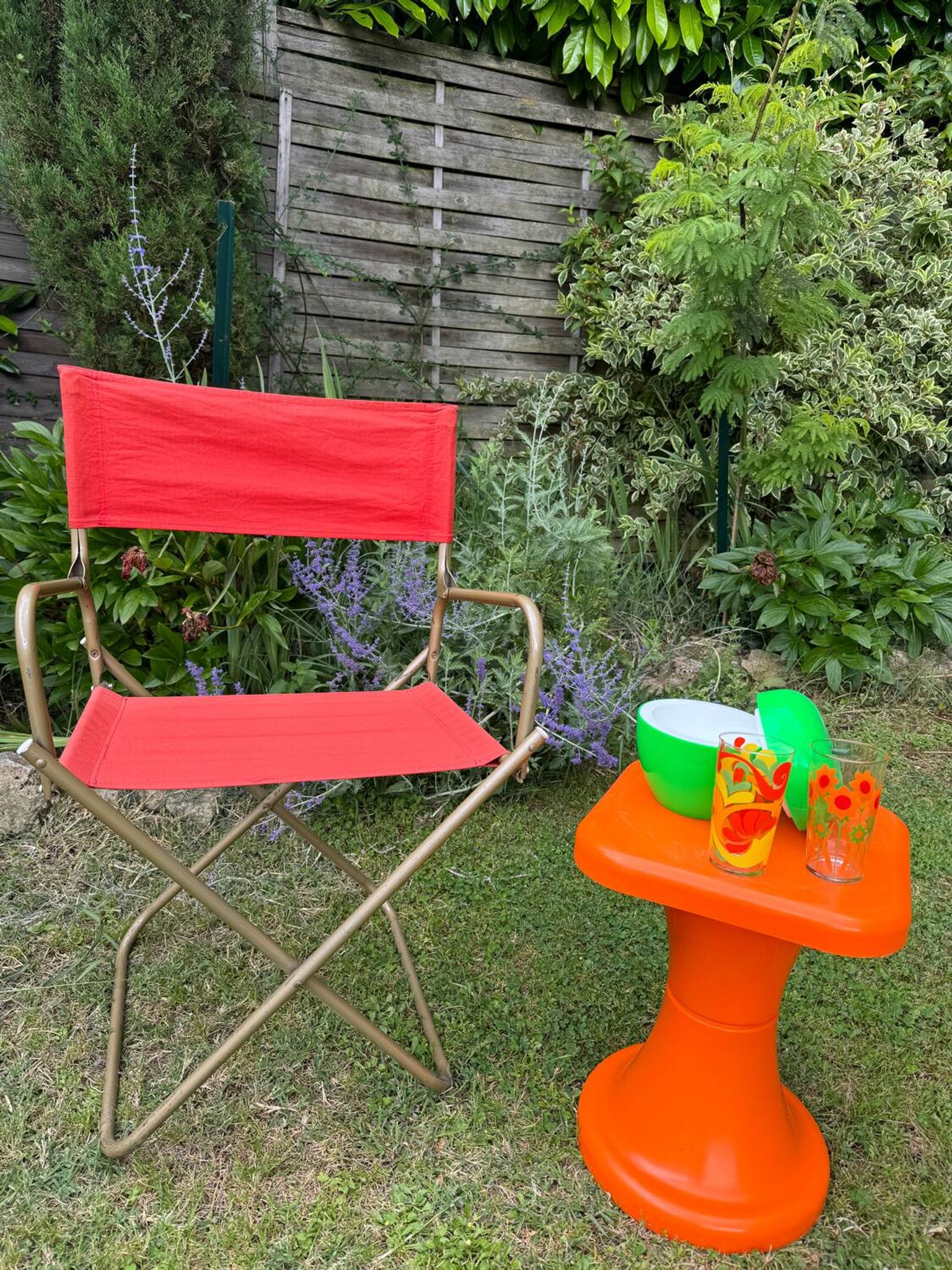 Fauteuil de camping pliant orange vintage