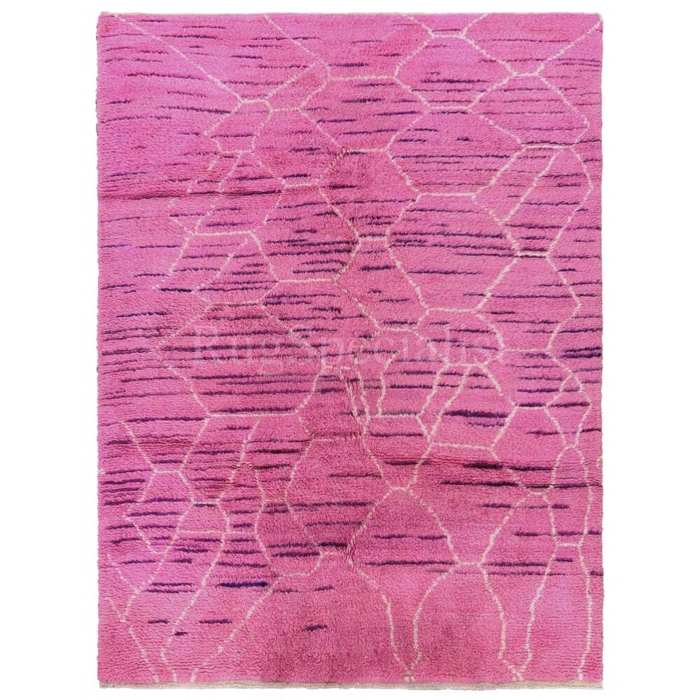 Handknotted Moroccan Design Pink Tulu Rug. 100% Wool. Modern Turkish Carpet