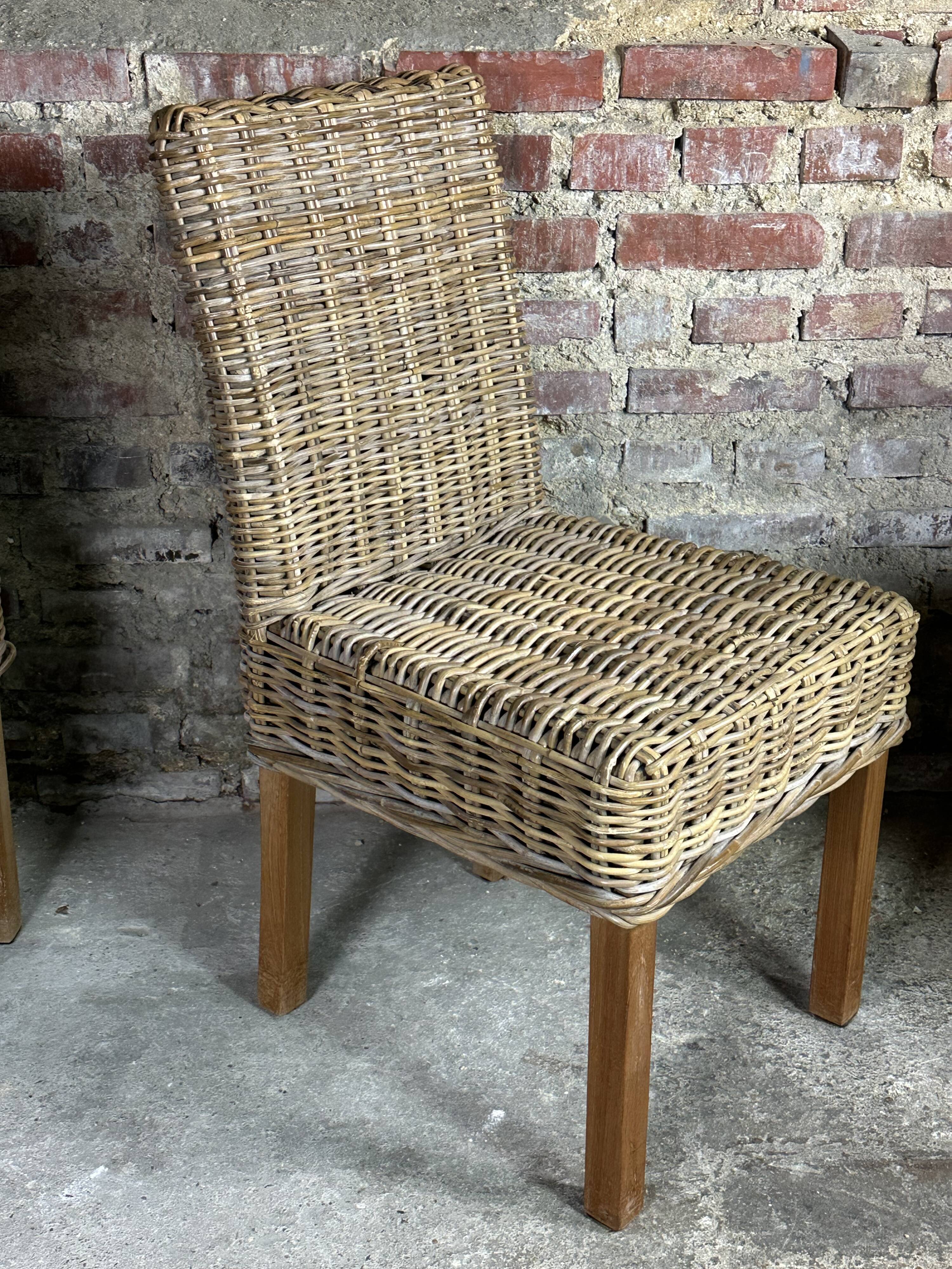 Chairs in wood and woven rattan