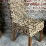 Chairs in wood and woven rattan