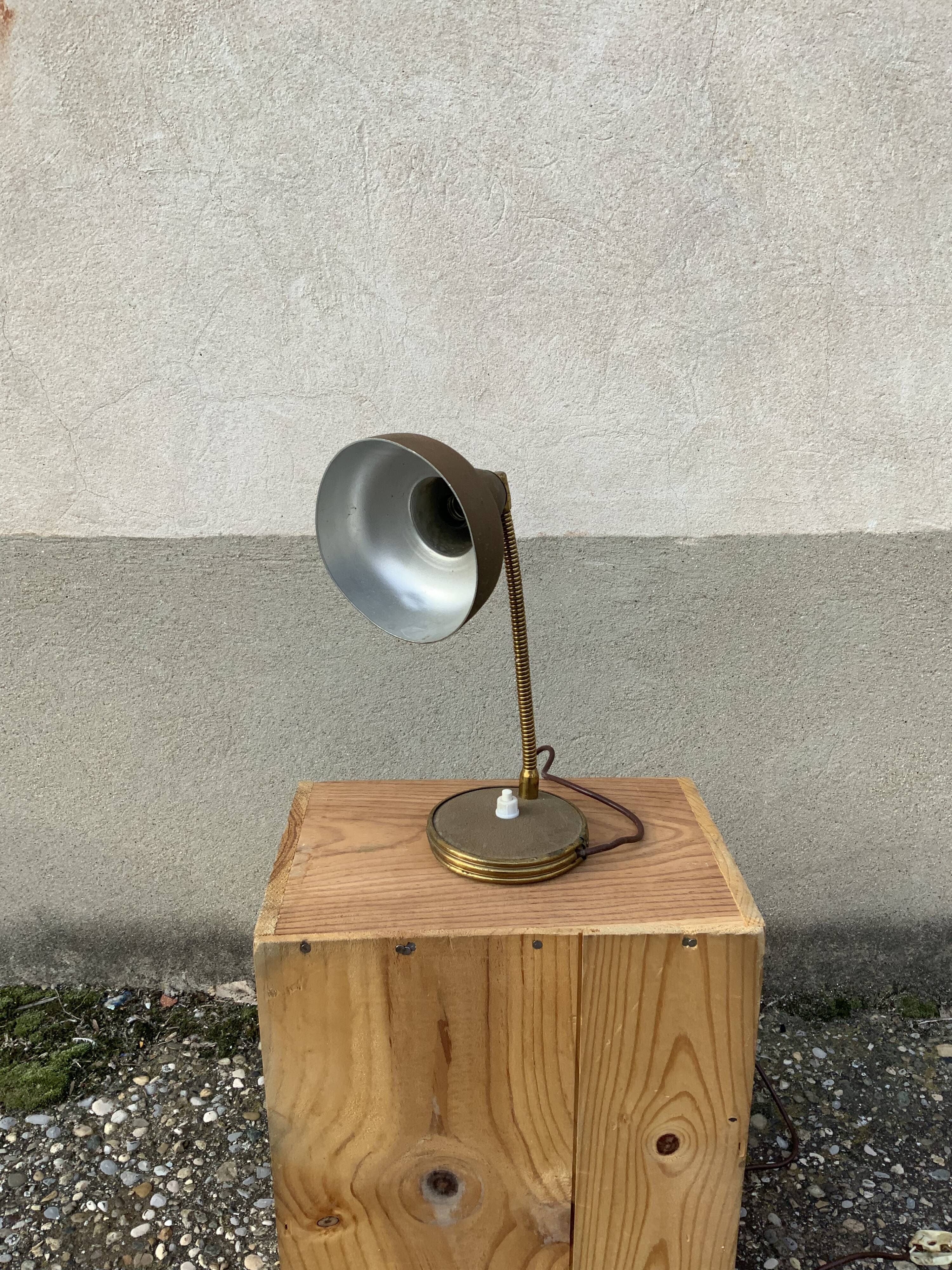 Antique desk lamp in gold metal Aluminor France vintage