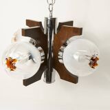 Lustre mazzega Murano 4 boules et teck 1960