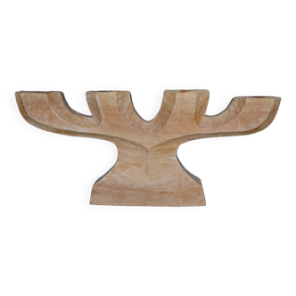Bougeoir anthroposophique Waldorf en bois de tilleul sculpté, années 1970