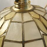 Art deco pendant lamp in mother-of-pearl and brass - electrified to nine