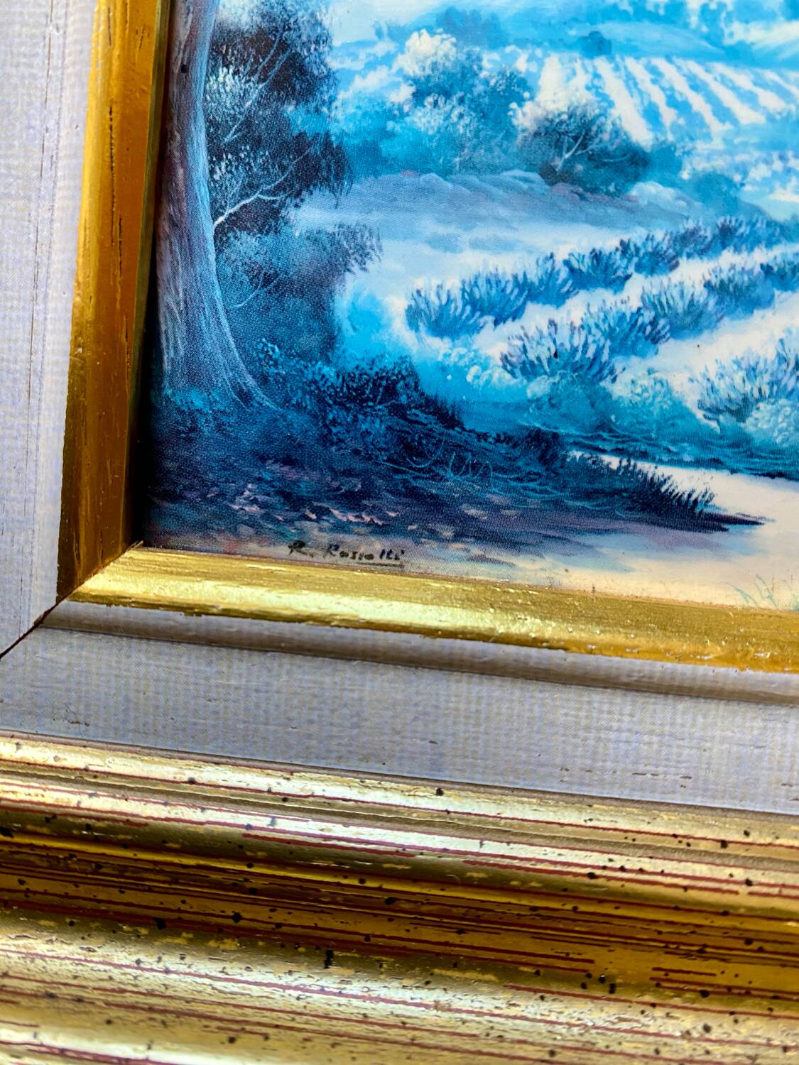 Old Glass Fixed - Provençal Landscape - Signed R. Rossetti - Vintage