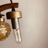 Lustre en teck verre irissé - 5 feux