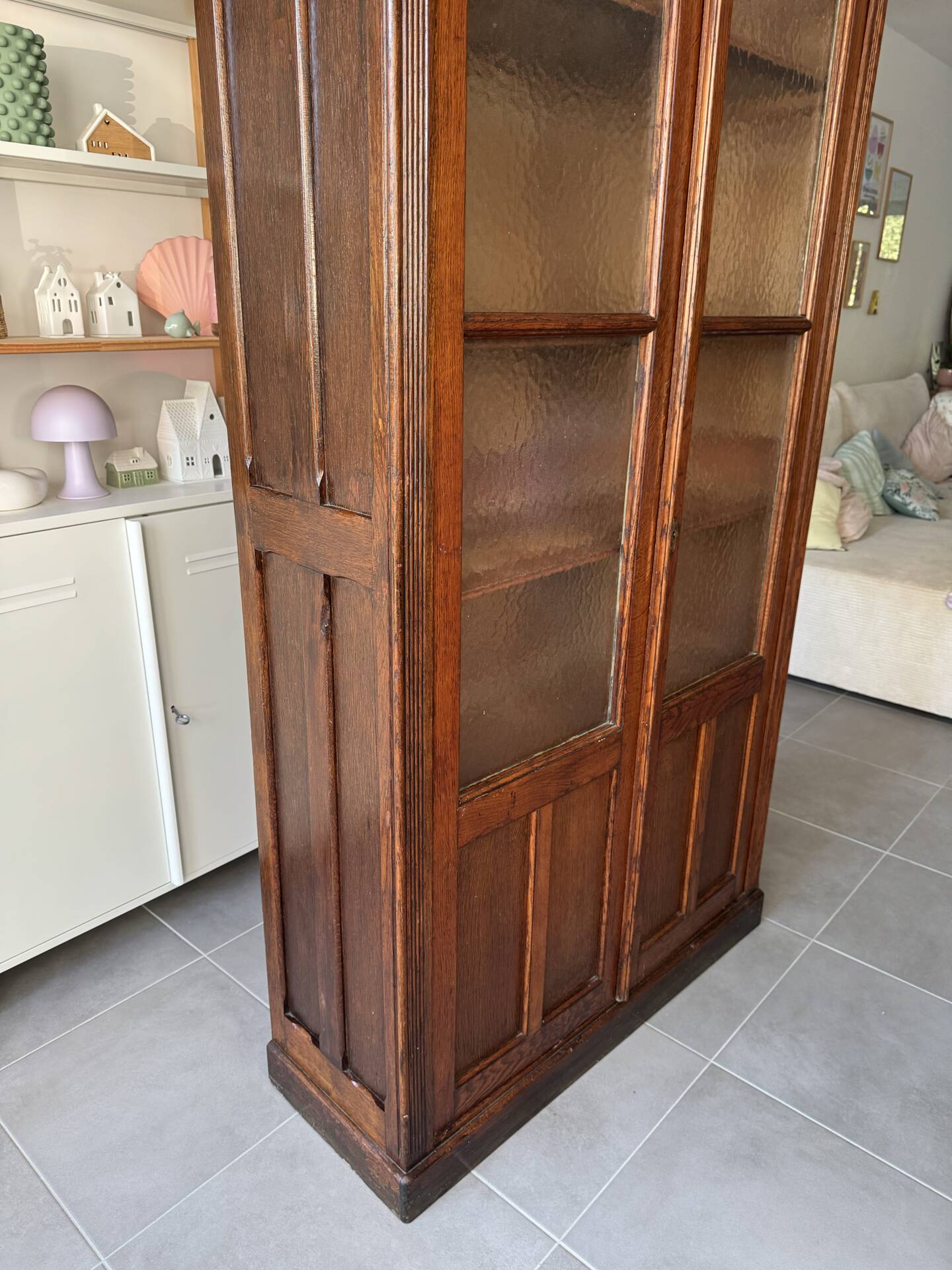 Old glass cabinet, vintage bookshelf, display case, cabinet, pharmacy.
