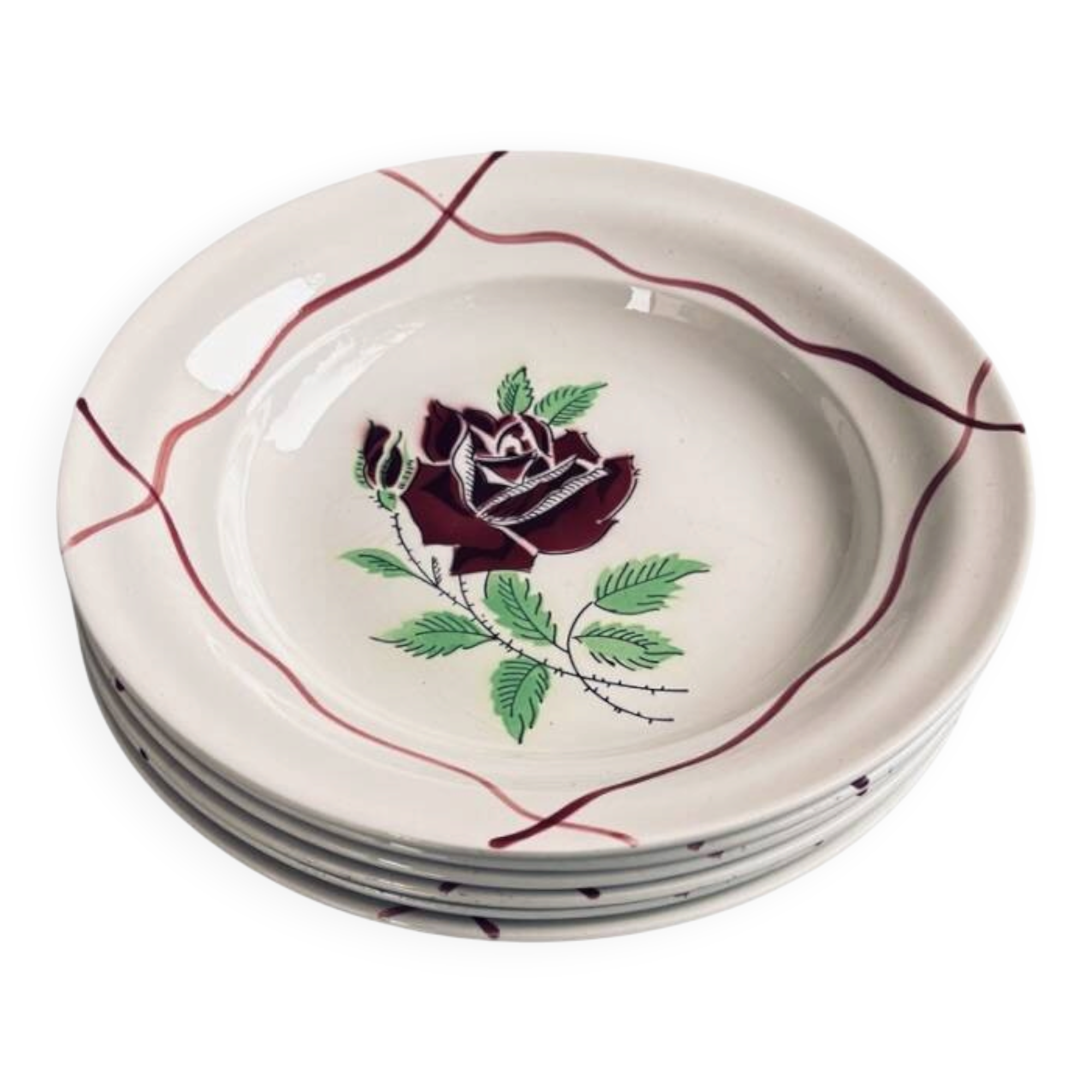 Set of 6 deep plates Saint-Amand "Dominique" 1950s Hand Decorated