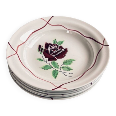 Lot de 6 assiettes creuses Saint-Amand ''Dominique'' années 50 Décor Main